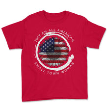 Load image into Gallery viewer, 4th Of July Shirt, Just An All American Small Town Girl Sunflower - Youth Tee - Red