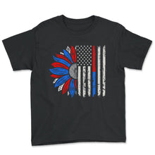 Load image into Gallery viewer, Thin Red & Blue Line American Flag Shirt, Law Enforcement Tee, Police - Youth Tee - Black