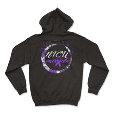 Load image into Gallery viewer, Preemie Mom Shirt, Proud Mom Of A NICU Miracle Purple Ribbon Tee, - Hoodie - Black