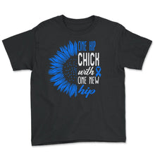 Load image into Gallery viewer, Hip Surgery Shirt, One Hip Chick Sunflower Tee, Bionic Broken Hip - Youth Tee - Black