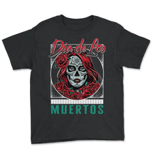 Load image into Gallery viewer, Dia De Los Muertos Shirt, Garbancera Catrina Flores Floral Skull - Youth Tee - Black