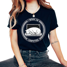 Load image into Gallery viewer, Programmer Shirt, I Work On Computers Tee, Coding Coder HTML Java, - Unisex T-Shirt - Black
