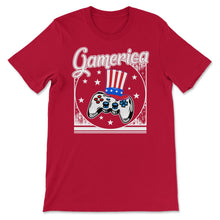 Load image into Gallery viewer, 4th Of July Shirt, Gamerica USA Flag Video Gamer Independence Day USA - Unisex T-Shirt - Red
