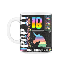 Load image into Gallery viewer, 18th Birthday Girl Unicorn Cute Tee, Pop Birthday Party Theme Costume - 11oz Mug - Black on White