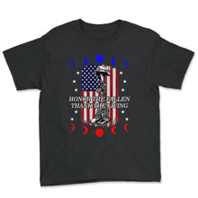 Load image into Gallery viewer, Memorial Day Shirt, Honor The Fallen Armed Forces American Flag 4th - Youth Tee - Black