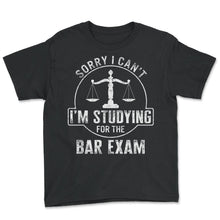 Load image into Gallery viewer, Law School Shirt, Sorry I Can't I'm Studying For The Bar Exam Tee, - Youth Tee - Black