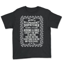 Load image into Gallery viewer, Dispatcher Shirt, 911 Emergency Dispatcher Floral Funny Tee, - Youth Tee - Black