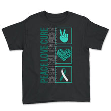 Load image into Gallery viewer, Peace Love Cure Cervical Cancer T Shirt - Youth Tee - Black