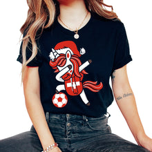 Load image into Gallery viewer, Soccer Girl Dabbing Unicorn Christmas Hat Scarf Switzerland Jersey - Unisex T-Shirt - Black