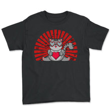 Load image into Gallery viewer, Valentines Day Shirt, Cat Cute Heart Sunglasses Valentines Tee, - Youth Tee - Black