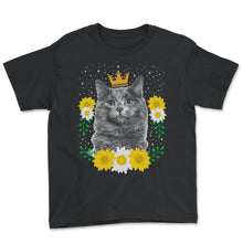 Load image into Gallery viewer, Cat With Crown Shirt, Princess Cat, Crowned Kitten Tee, Cat Parent - Youth Tee - Black