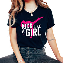 Load image into Gallery viewer, Karate Shirt, Kick Like A Girl Kickboxing Tee, Fighter Karate Player - Unisex T-Shirt - Black