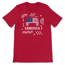 Load image into Gallery viewer, 4th Of July Shirt, Gamerica USA Flag Video Gamer Independence Day USA - Unisex T-Shirt - Red