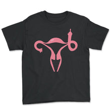 Load image into Gallery viewer, Middle Finger Uterus TShirt, Pro Choice Shirt, Feminist shirt, girl - Youth Tee - Black