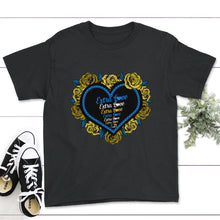 Load image into Gallery viewer, Down Syndrome Awareness Month, Extra Love 3.21 Flower Heart, Down - Youth Tee - Black