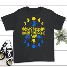 Load image into Gallery viewer, World Down Syndrome Day Shirt, Hand Print World Down Syndrome - Youth Tee - Black