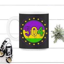 Load image into Gallery viewer, Mardi Gras Shirt, 504 New Orleans Beads Apparel, Nola Vintage Men - 11oz Mug - Black on White