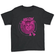 Load image into Gallery viewer, 80's Neon Cat Meow Shirt, Cat Lover Gift Tee, Furry Animals 1980's - Youth Tee - Black