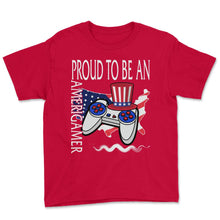 Load image into Gallery viewer, 4th Of July Shirt, Proud To Be An Amerigamer Controller America Flag - Youth Tee - Red