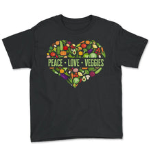 Load image into Gallery viewer, Vegetables Shirt, Peace Love Veggies Tee, Vegetables Gardening Vegan - Youth Tee - Black
