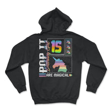 Load image into Gallery viewer, 15th Birthday Girl Unicorn Cute Tee, Pop Birthday Party Theme Costume - Hoodie - Black