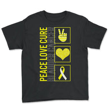 Load image into Gallery viewer, Peace Love Cure Bladder Cancer T Shirt - Youth Tee - Black