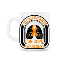 Load image into Gallery viewer, COPD Awareness Shirt, I Wear Orange Ribbon Lungs Tee, Lung Disease - 11oz Mug - White