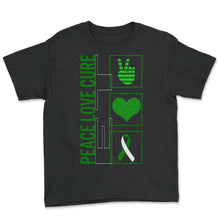 Load image into Gallery viewer, Peace Love Cure ET T Shirt - Youth Tee - Black