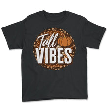Load image into Gallery viewer, Thanksgiving Shirt, Fall Vibes Pumpkin Leopard Tee, Autumn Fall - Youth Tee - Black