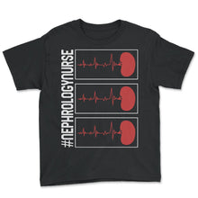 Load image into Gallery viewer, Dialysis Nurse Shirt, Nephrology Nurse Heartbeat Kidney Tee, Dialysis - Youth Tee - Black