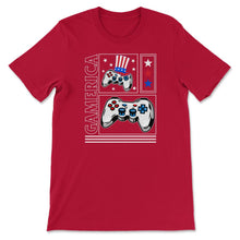 Load image into Gallery viewer, 4th Of July Shirt, Gamerica USA Flag Video Gamer Independence Day USA - Unisex T-Shirt - Red