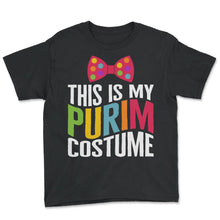 Load image into Gallery viewer, Purim Shirt, This Is My Purim Costume Bow Tie Tee, Jewish Costume - Youth Tee - Black