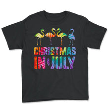 Load image into Gallery viewer, Christmas In July Pink Flamingo Love Heart Flamingos Summer - Youth Tee - Black