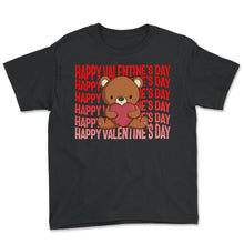 Load image into Gallery viewer, Valentines Shirt, Happy Valentines Day Cute Bear Hugging Red Heart - Youth Tee - Black