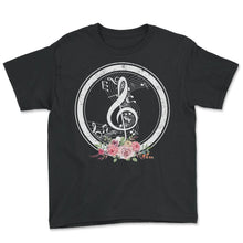 Load image into Gallery viewer, Music Shirt, Cut Music Notes Clef Floral Tee, Music Teacher Musical - Youth Tee - Black