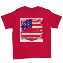 Load image into Gallery viewer, 4th Of July Shirt, Shark America Flag Fishing Diving Independence Day - Youth Tee - Red