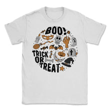 Load image into Gallery viewer, Halloween Costume Shirt, Trick Or Treat Witchy Skull Cute Vintage - Unisex T-Shirt - White