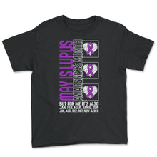 Load image into Gallery viewer, Lupus Shirt, May Is Lupus Awareness Month Purple Ribbon Tee, Lupus - Youth Tee - Black