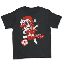 Load image into Gallery viewer, Soccer Girl Dabbing Unicorn Christmas Hat Scarf Switzerland Jersey - Youth Tee - Black