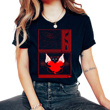 Load image into Gallery viewer, Valentines day Shirt, Black Cat Valentines Day Cupid Cat Heart Shirt, - Unisex T-Shirt - Black