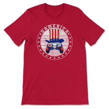 Load image into Gallery viewer, 4th Of July Shirt, Gamerica USA Flag Video Gamer Independence Day USA - Unisex T-Shirt - Red