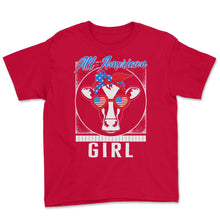Load image into Gallery viewer, 4th Of July Shirt, All American Girl Flag Cow Sunglasses Independence - Youth Tee - Red