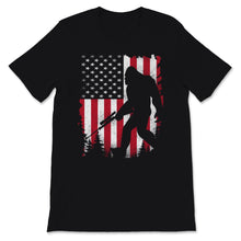 Load image into Gallery viewer, Bigfoot Holding Hunting Rifle Hunt Gun USA American Flag Vintage