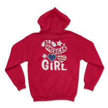 Load image into Gallery viewer, 4th Of July Shirt, All American Girl Flag Heart Sunglasses - Hoodie - Red