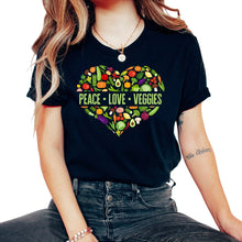 Load image into Gallery viewer, Vegetables Shirt, Peace Love Veggies Tee, Vegetables Gardening Vegan - Unisex T-Shirt - Black