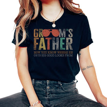 Load image into Gallery viewer, Groom's Father Shirt, Grooms Father Now You Know Where He Gets His - Unisex T-Shirt - Black