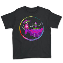 Load image into Gallery viewer, Dia De Los Muertos Shirt, Ballet Folklorico Sugar Skull Skeleton Tee - Youth Tee - Black