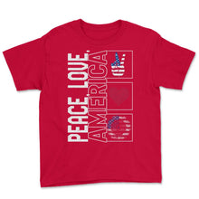 Load image into Gallery viewer, 4th Of July Shirt, Peace Love America Sunflower Flag Floral - Youth Tee - Red