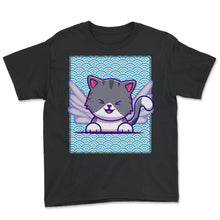 Load image into Gallery viewer, Fairy Shirt, Happy Fairy Cat Fairycore Grunge Tee, Mystical Aesthetic - Youth Tee - Black