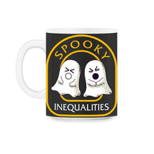Load image into Gallery viewer, Halloween Math Teacher Shirt, Spooky Inequalities Ghost Funny Tee, - 11oz Mug - Black on White